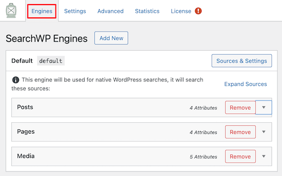 SearchWP 默认引擎设置