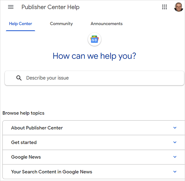 Google 发布商中心帮助部分