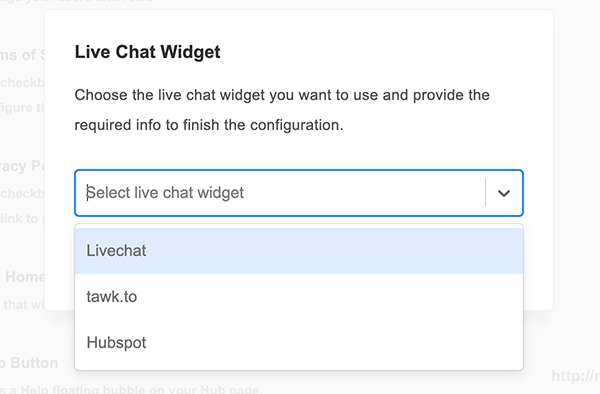 the live chat dropdown