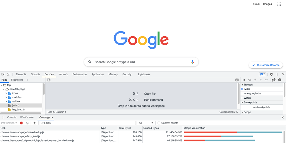 Chrome DevTools 的 Coverage 选项卡