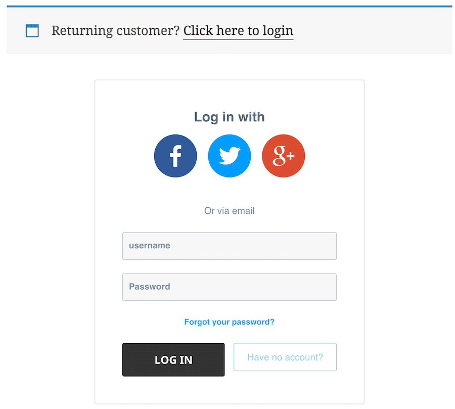 自定义 WooCommerce 结帐登录表单