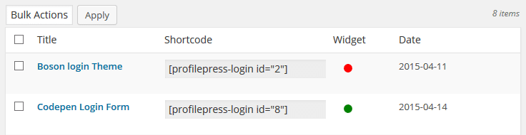 ProfilePress 登录表单列表