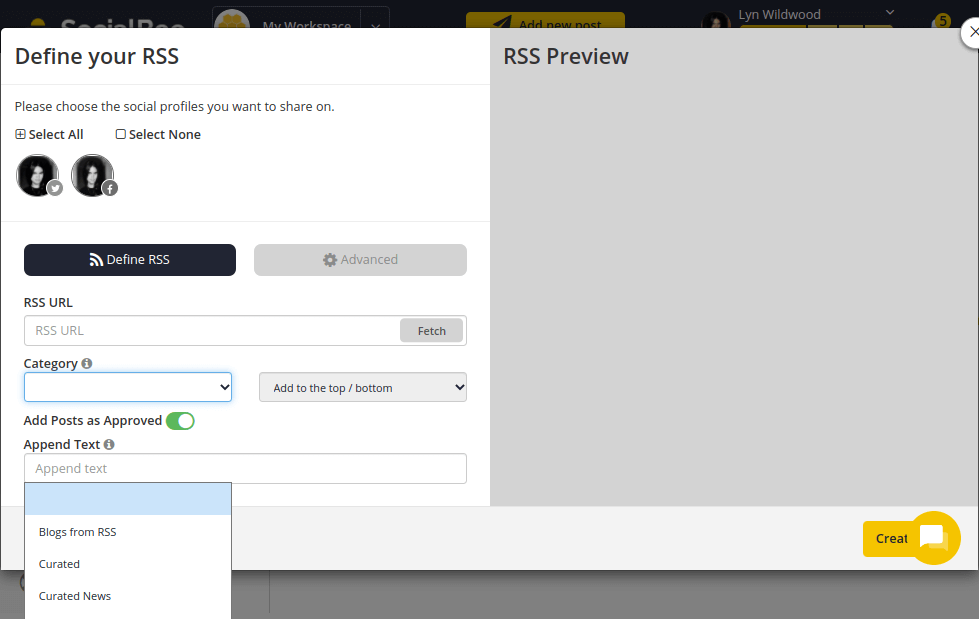 SocialBee - 新的 RSS 提要