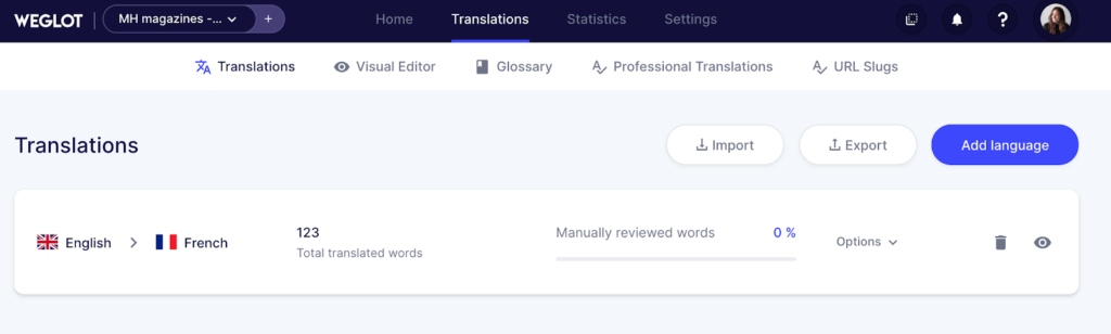 使用 Weglot 翻译您的 MH 杂志 WordPress 主题 - 管理翻译