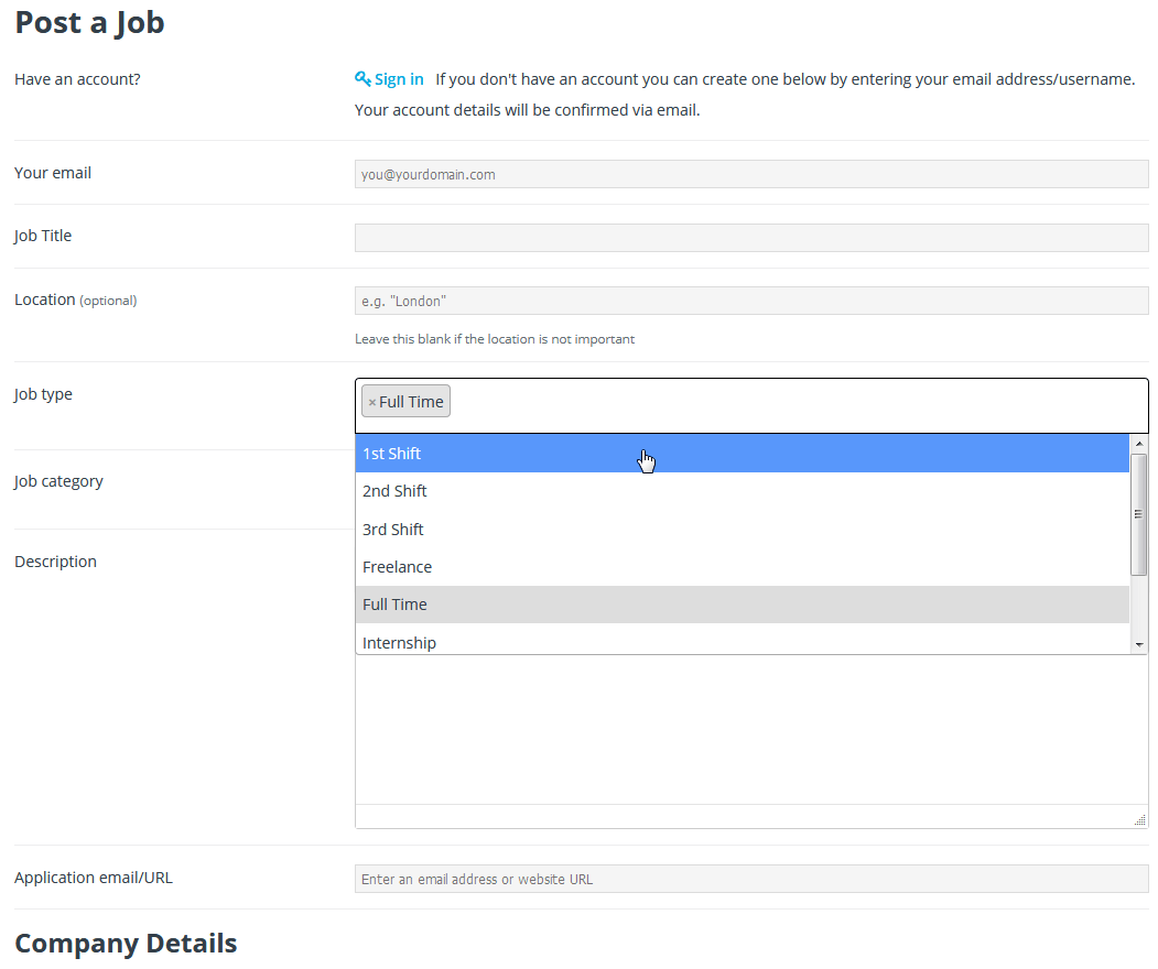 WP Job Manager - 提交表格