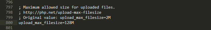 upload_max_filesize 增加到 128M
