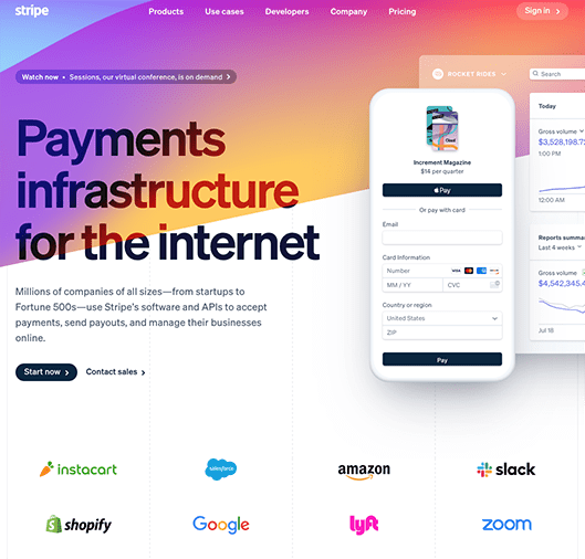 Stripe 网站的示例。