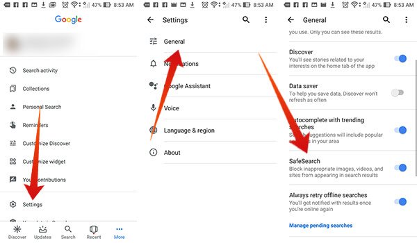 从 Google 应用启用 Google SafeSearch