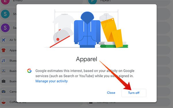 从 Google 中删除广告兴趣