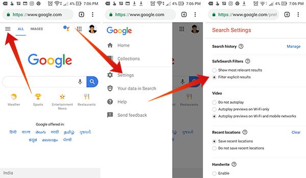 在 Android 上从 Google Chrome 开启安全搜索模式