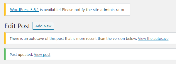 WordPress 仪表板通知。