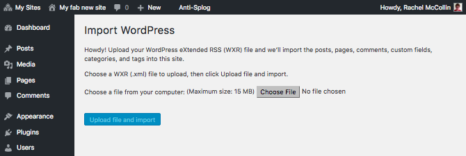 WordPress 导入器屏幕