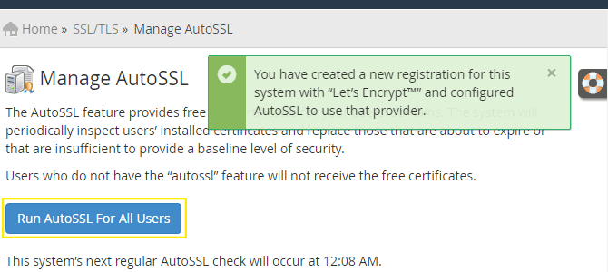 管理 AutoSSL 页面。