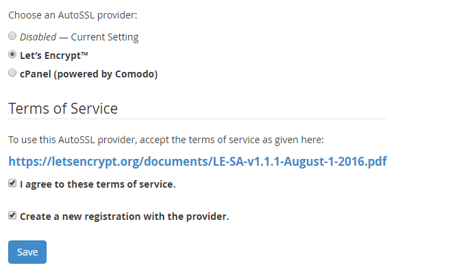 管理 AutoSSL 页面。
