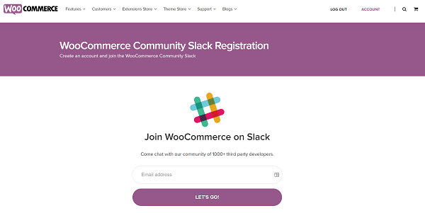 WooCommerce Slack 加入页面的屏幕截图