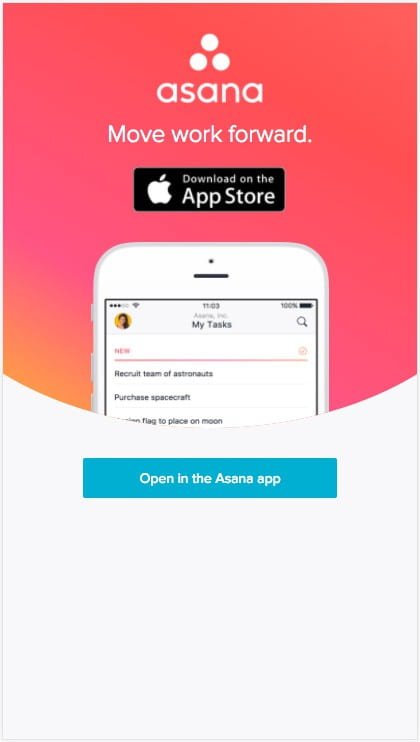 Asana 的移动网站使用了大量的空白，而 CTA 是非常明显的焦点。
