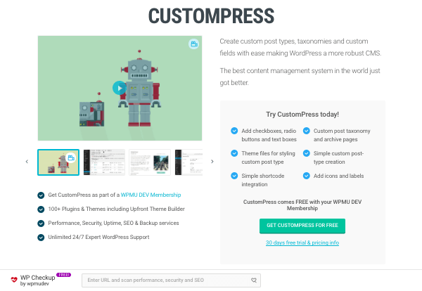 WPMU DEV 网站上的 CustomPress 插件