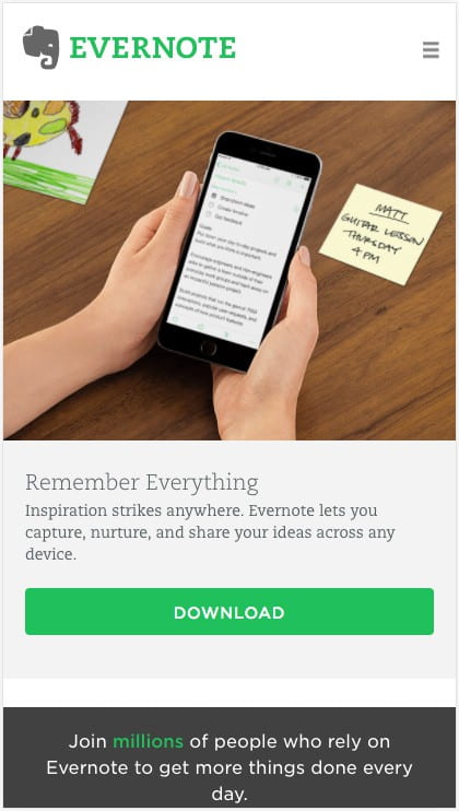 Evernote 鼓励访问者将其软件的副本下载到他们的手机上，但您可能需要为自己的访问者考虑其他选择。