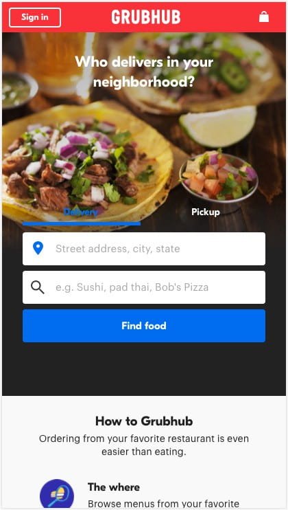 Grubhub 用美味的图片和你可以在附近订购的诱惑来引诱你。