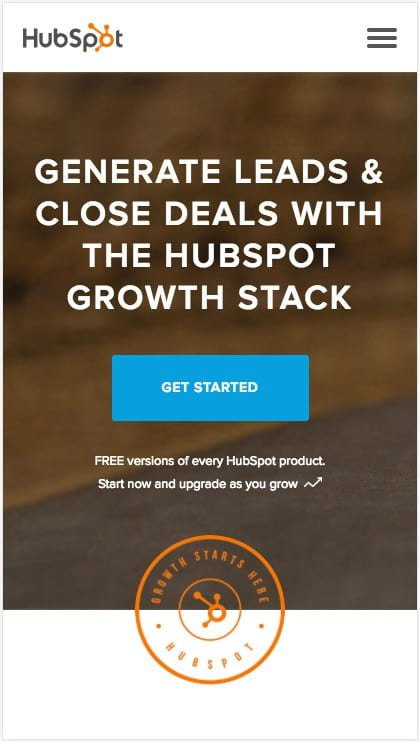 Hubspot 的移动网站很简单，会引导用户点击 CTA。