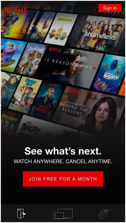 Netflix 的 CTA 突出显示在屏幕底部。