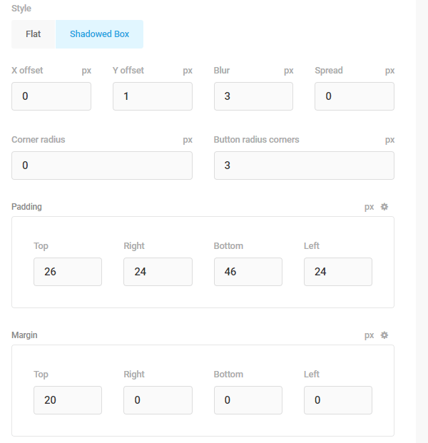 填充和边距选项的屏幕截图