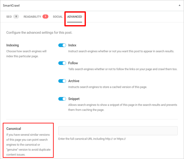 SmartCrawl 后期规范选项。