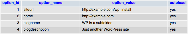 wp_option 表存储在 Settings > General 页面上设置的地址。