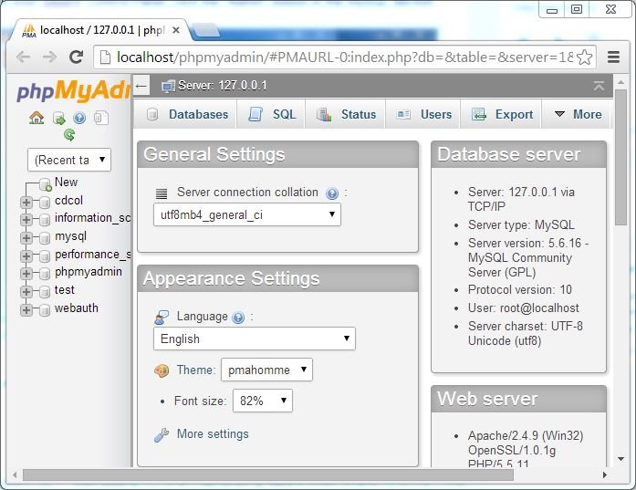 XAMPP phpMyAdmin