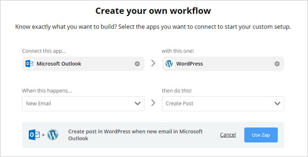 使用 Zapier 从 Outlook 发布到 WordPress
