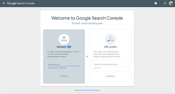 Google Search Console 属性类型。