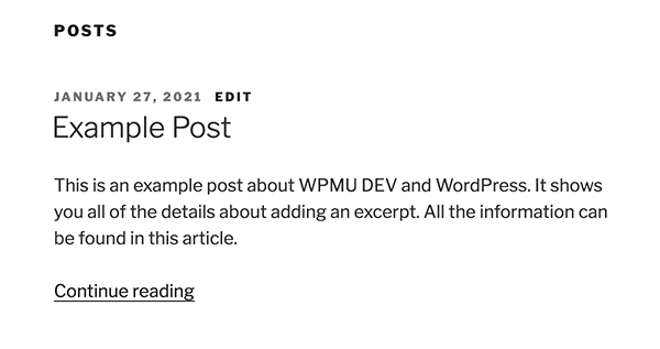 WordPress 中的摘录示例。
