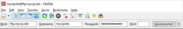 FTP 客户端登录详细信息的屏幕截图。