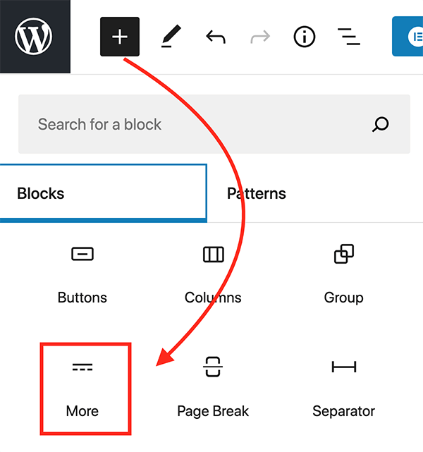 WordPress 中的更多块。