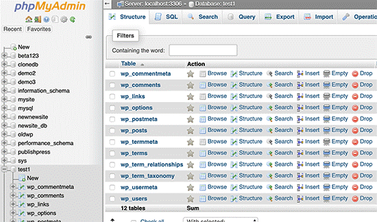 表 PHPMyAdmin