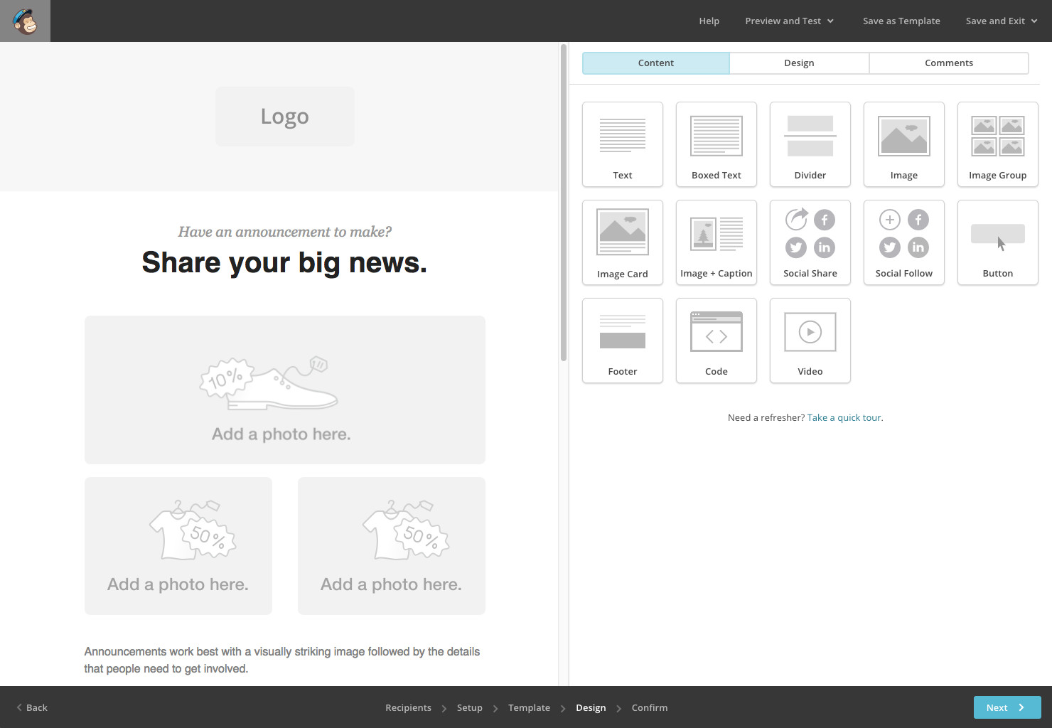 MailChimp 的“发布公告”模板