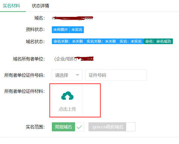 上传域名实名认证照片