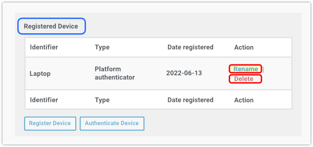 重命名或删除注册设备