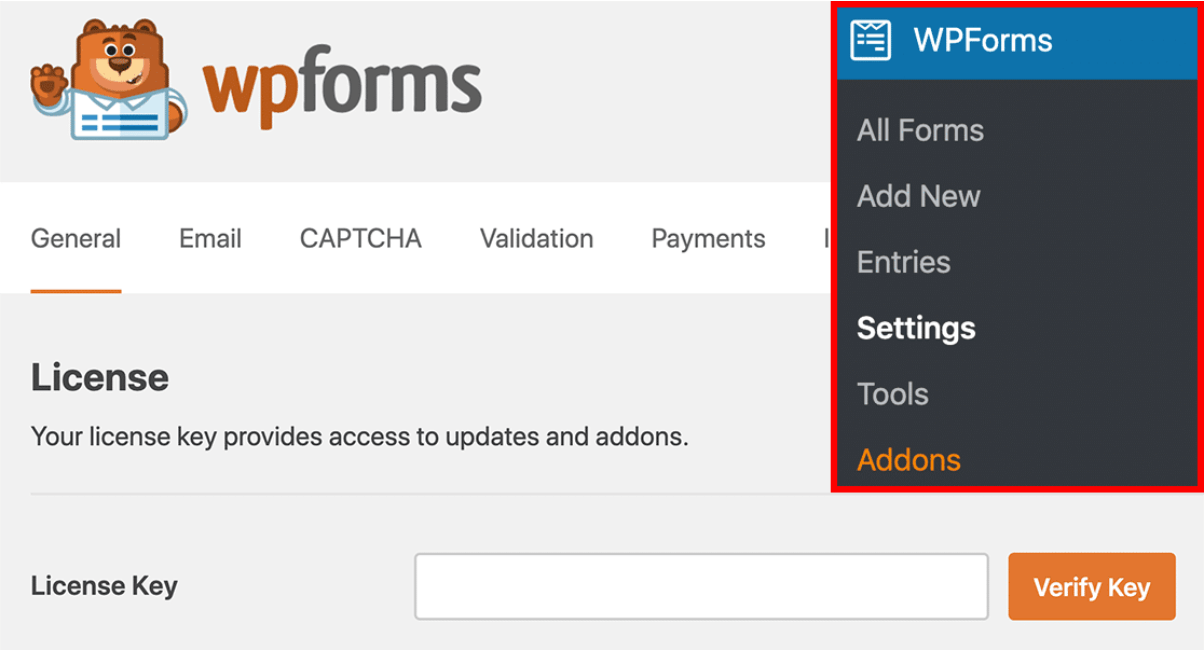 添加WPForms 许可证密钥
